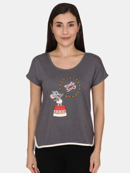 Zivame - Tom & Jerry Cartoon Carnival Knit Cotton Top - Blackened Pearl
