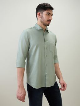 ColorPlus - Regular Fit Solid Medium Green Shirt
