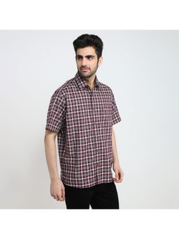 ColorPlus - Comfort Fit Checkered Dark Maroon Shirt