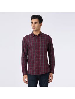 Pepe Jeans - Men Wine Purple Check Full Sleeve Shirt