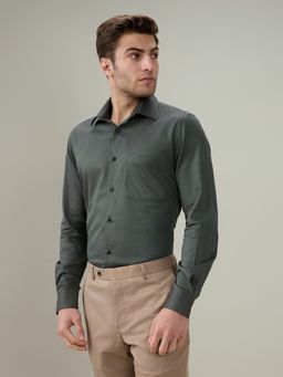 Raymond - Regular Fit Textured Dark Green Shirt