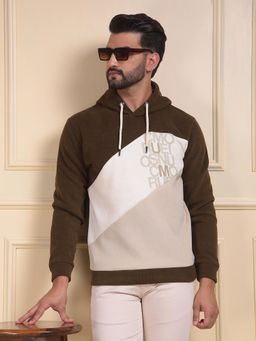 CRIMSOUNE CLUB - Men Brown Color-Block Hooded Neck Hoodie
