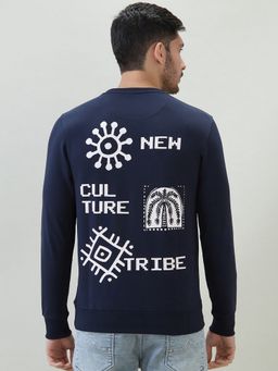 Parx - Regular Fit Printed Dark Blue Sweatshirt