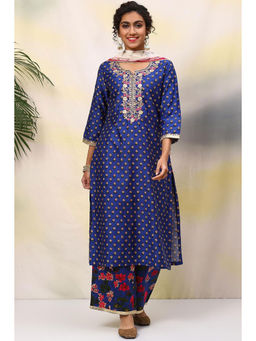 Biba - Blue And Off White Straight Suit (set Of 3)