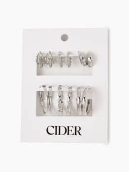 Cider - Geometric Women's Lightweight Hoop Earrings Set Silver