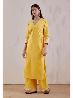 The Indian Cause - Yellow Printed Mira Kurta With Palazzo (Set of 2)
