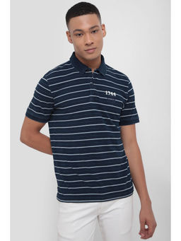 Allen Solly - Men Navy Stripe Collar Neck Polo T-Shirt