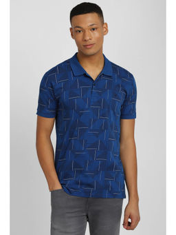 Allen Solly - Men Blue Print Collar Neck Polo T-Shirt