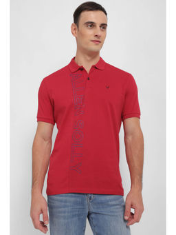Allen Solly - Men Red Printed Collar Neck Polo T-Shirt
