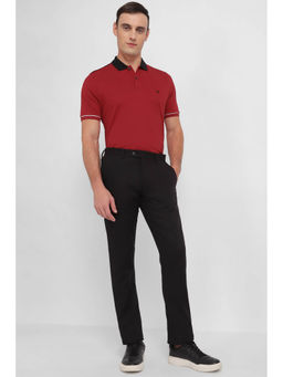 Allen Solly - Men Red Solid Collar Neck Polo T-Shirt