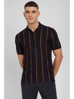 Allen Solly - Men Black Stripe Collar Neck Polo T-Shirt