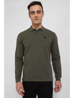 Allen Solly - Men Olive Solid Collar Neck Polo T-Shirt