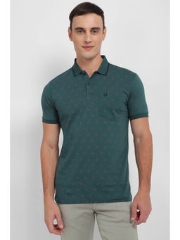 Allen Solly - Men Green Print Collar Neck Polo T-Shirt