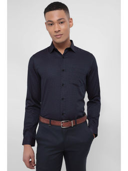 Allen Solly - Men Navy Slim Fit Print Full Sleeves Formal Shirt