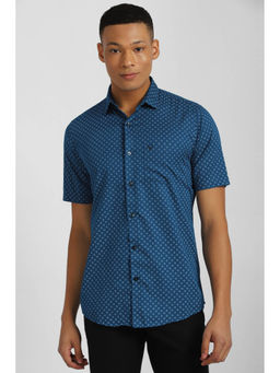 Allen Solly - Men Blue Slim Fit Print Half Sleeves Casual Shirt