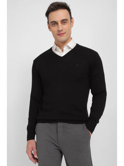Allen Solly - Men Black Solid V Neck Full Sleeves Sweater