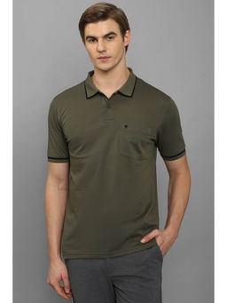 Louis Philippe - Men Olive Textured Collar Neck Polo T-Shirt