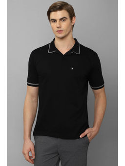 Louis Philippe - Men Black Solid Collar Neck Polo T-Shirt