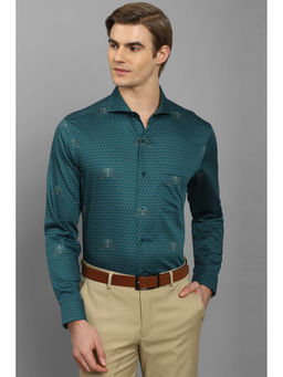 Louis Philippe - Men Green Classic Fit Print Full Sleeves Formal Shirt
