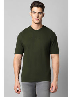 Louis Philippe - Men Green Solid Crew Neck T-Shirt