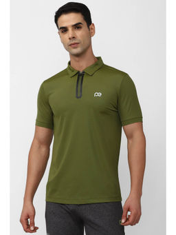 Peter England - Men Green Solid Collar Neck Polo T-Shirt