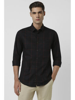 Peter England - Men Black Slim Fit Check Full Sleeves Casual Shirt