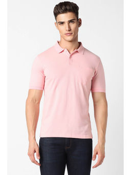Peter England - Men Pink Solid Collar Neck Polo T-Shirt