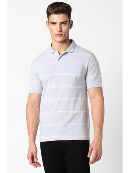 Peter England - Men Grey Stripe Collar Neck Polo T-Shirt