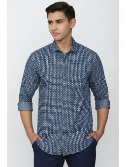 Peter England - Men Blue Slim Fit Print Full Sleeves Casual Shirt