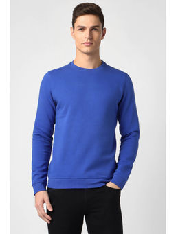 Peter England - Men Blue Solid Crew Neck Sweatshirt