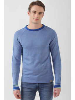 Peter England - Men Blue Textured Crew Neck Sweater