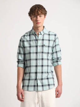 The Bear House - Men Blue Checked Slim Fit Cotton Casual Shirt