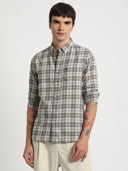 The Bear House - Men Grey Checked Slim Fit Casual Shirt