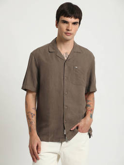The Bear House - Men Brown Solid Regular Fit Cotton Casual Shirt