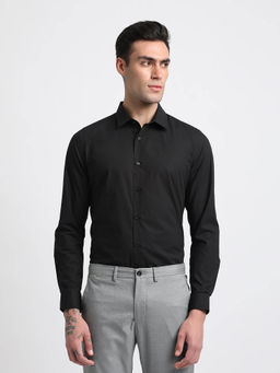 The Bear House - Men Black Solid Slim Fit Cotton Formal Shirt