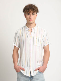 The Bear House - Men Multi Colour Striped Slim Fit Viscose Casual Shirt