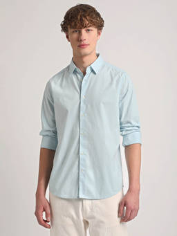 The Bear House - Men Blue Solid Slim Fit Cotton Casual Shirt
