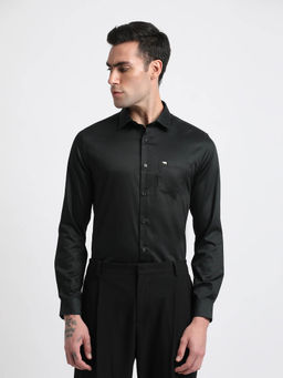 The Bear House - Ardour Edition Men Black Solid Slim Egyptian Giza Cotton Formal Shirt