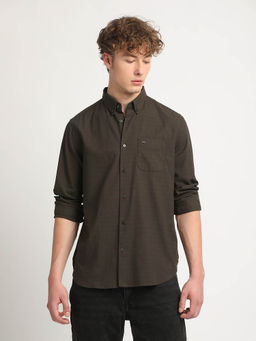 The Bear House - Men Olive Checked Slim Fit Cotton Casual Shirt