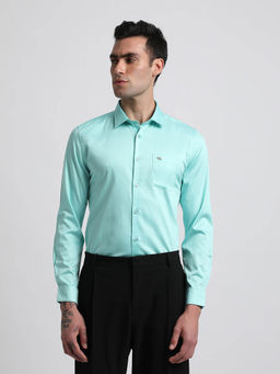 The Bear House - Ardour Edition Men Blue Solid Slim Egyptian Giza Cotton Formal Shirt