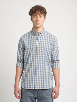 The Bear House - Men Blue Checked Slim Fit Cotton Casual Shirt