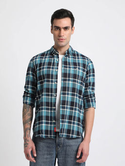 The Bear House - Men Blue Checked Slim Fit Cotton Casual Shirt