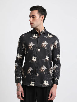 The Bear House - Men Black Printed Slim Fit Cotton Casual Shirt