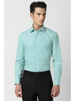 Van Heusen - Men Green Slim Fit Textured Full Sleeves Formal Shirt
