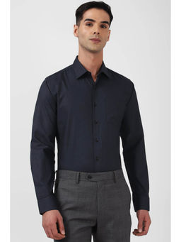 Van Heusen - Men Navy Slim Fit Textured Full Sleeves Formal Shirt