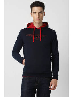 Van Heusen - Men Navy Print Hooded Neck Sweatshirt