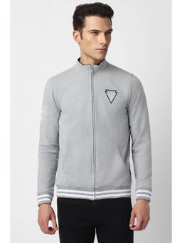 Van Heusen - Men Grey Print Stylized Neck Jacket