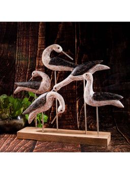 Gibox - Decorative Accent Hand Carved Wooden Birds Table Decor, Set of 4 Birds 41 cm Tall
