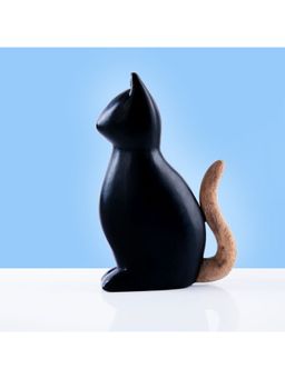 Gibox - Lucky Black Wooden Cat (1 Pc) Statue Table Home Decor Decorative Showpiece Modern