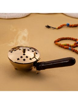 Gibox - Salvation Incense Burner Brass Dhoop Daani Dani Stand Wooden Handle Brass